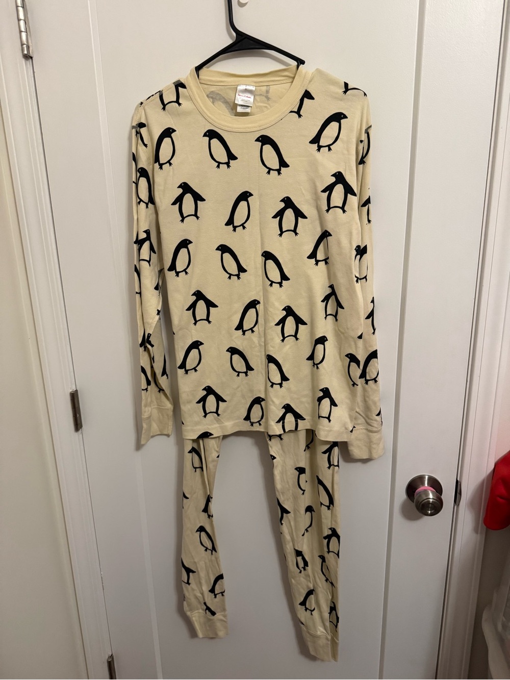 Adults Penguin Print Cream Long Sleeve Pajama Set